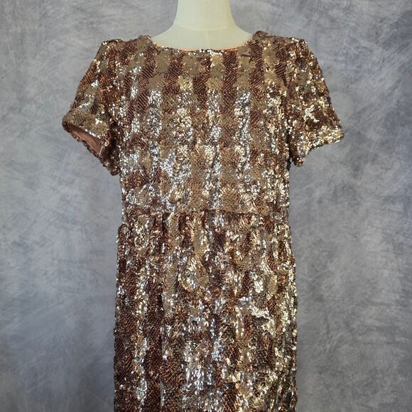 Anthropologie MAEVE Dress Womens Medium Pink Bernadette Sequin Tiered Midi Heavy - Picture 2 of 16